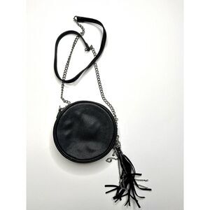 LD Circular Round Vegan Leather Crossbody Purse With Chain StrapTassle